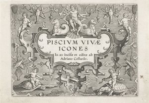 Page de titre avec des créatures marines comme ornements - Adriaen Collaert