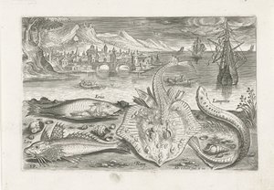 Quatre poissons sur la plage