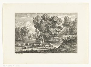 Paysage avec deux bergères près d