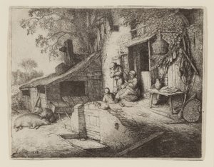 Près de la porte du cottage - La fileuse - Adriaen Jansz. van Ostade