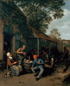 Paysans fumant et festoyant devant une taverne, 1676 - Adriaen Jansz. van Ostade