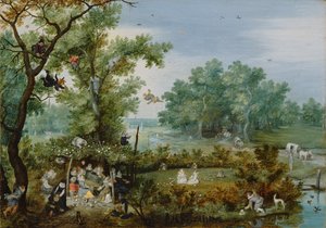 Une joyeuse compagnie dans un berceau - Adriaen Pietersz van de Venne