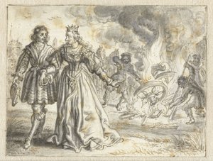Le carrosse de mariage de la mariée brûlé derrière elle - Adriaen Pietersz van de Venne
