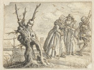Vieil homme et vieille femme suivant volontairement la mort jouant de la cornemuse - Adriaen Pietersz van de Venne