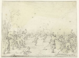 Hommes et garçons lançant des boules de neige - Adriaen Pietersz van de Venne