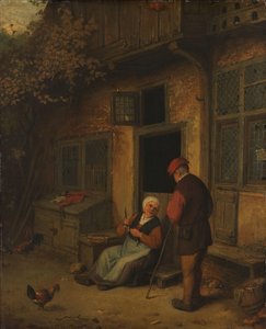 Une femme éviscérant des harengs devant sa maison - Adriaen van Ostade (copy after)