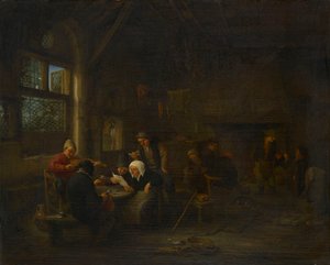 Scène de soirée dans une taverne, avec un violoniste - Adriaen van Ostade