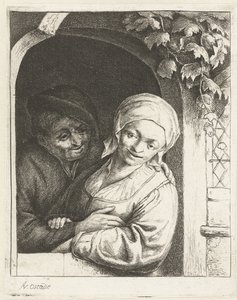 Paysans amoureux dans une porte (le couple d