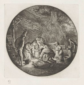 Famille de paysans abattant un cochon - Adriaen van Ostade