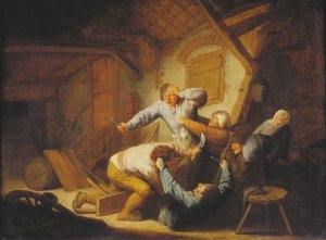 Dutch : Les paysans se battent dans une auberge - Adriaen van Ostade