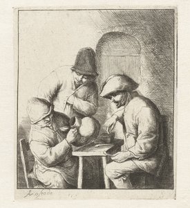 Homme regardant dans une cruche vide, deux hommes regardant (La cruche vide)