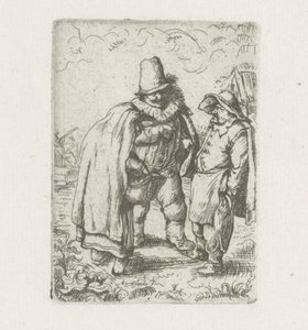 Homme avec col plissé avec un couple de paysans - Adriaen van Ostade