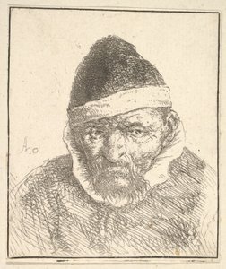 Vieil homme au col blanc et au chapeau pointu - Adriaen van Ostade