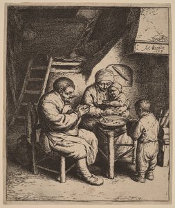 Famille paysanne priant avant le repas - Adriaen van Ostade