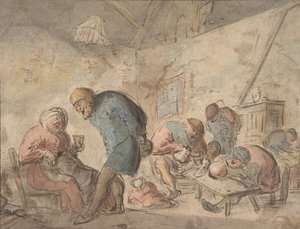 Paysans buvant, verso : croquis de paysans - Adriaen van Ostade.