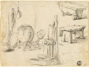 Esquisses de la pompe, du lavoir et des bancs - Adriaen van Ostade
