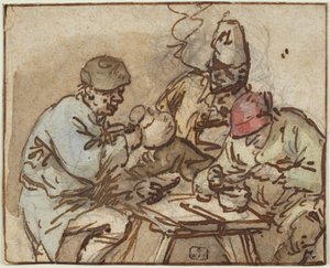 Trois hommes à table