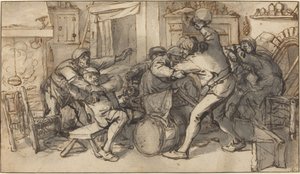 Paysans se battant dans une taverne - Adriaen van Ostade and Cornelis Dusart