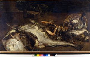 Nature morte de poissons. Peinture d