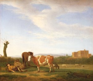 Paysage pastoral avec un berger endormi, XVIIe siècle