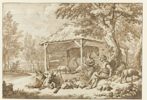 Un couple de bergers avec du bétail près d