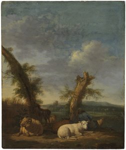 Paysage avec des moutons et un berger endormi - Adriaen van de Velde
