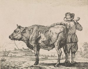 Homme debout avec un taureau - Adriaen van de Velde