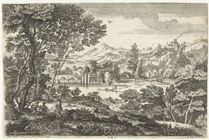 Paysage avec trois personnes sous un arbre - Adriaen van der Kabel