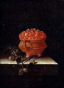 Fraises et groseilles sur un rebord de pierre - Adrian Coorte