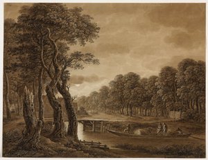 Paysage au clair de lune avec bateau cargo - Adrian Zingg