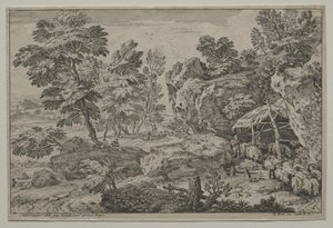 Paysage avec bergers et deux troupeaux