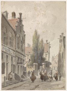 Vue de la ville avec un colporteur - Adrianus Eversen