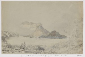 Vue de Lontar sur Banda Neira et le Gunungapi fumant, îles Banda, Moluques centrales - Adrianus Johannes Bik