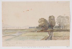 Paysage avec route de Tangkil à Cirebon et vue sur la rade de Cirebon, Java occidental