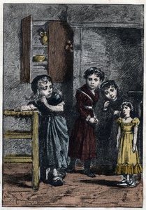 Les deux filles de Thénardier, Éponine et Azelma, regardent Cosette qui a reçu la poupée Catherine - Illustration d