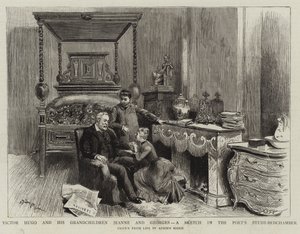 Victor Hugo et ses petits-enfants Jeanne et Georges, une esquisse dans le cabinet d