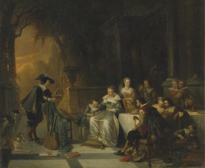 John Dryden lisant un de ses poèmes devant la cour, 1869 - Adrien Ferdinand de Braekeleer