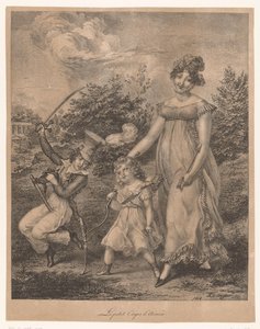 Femme et deux enfants avec des jouets d