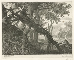 Chasse aux lapins dans un paysage forestier - Egidius  Sadeler (II)