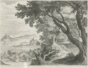 Paysage avec deux figures sous un arbre - Egidius  Sadeler (II)