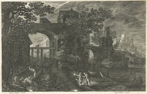 Scène nocturne avec des pêcheurs sur une rivière - Egidius  Sadeler (II)