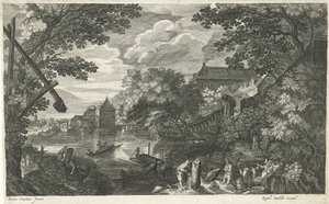 Paysage fluvial avec pêcheurs et ouvriers - Egidius  Sadeler (II)