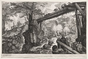 Huit paysages bohèmes : Paysage avec pont de rondins sur cataracte, vers 1610-1615 - Aegidius Sadeler or Saedeler