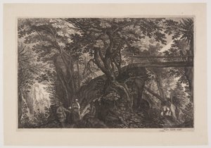 Forêt avec un pont en bois à droite, extrait de Huit scènes de Bohême