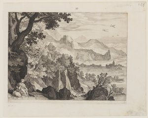 Paysage montagneux avec le reste lors de la fuite en Égypte