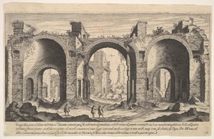 Planche 19 : vue des thermes de Caracalla, indiquant avec la lettre A les lieux, 1606 - Aegidius Sadeler II