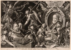 Portrait de Bartolomaeus Spranger avec une allégorie de la mort de sa femme, Christina Müller - Aegidius Sadeler II