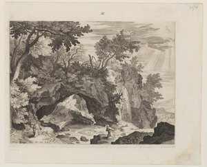 Paysage rocheux avec La stigmatisation de Saint François