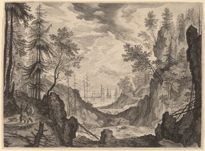 Scène boisée avec une cascade - Aegidius Sadeler II after Roelandt Savery