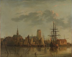 Vue de Dordrecht au coucher du soleil